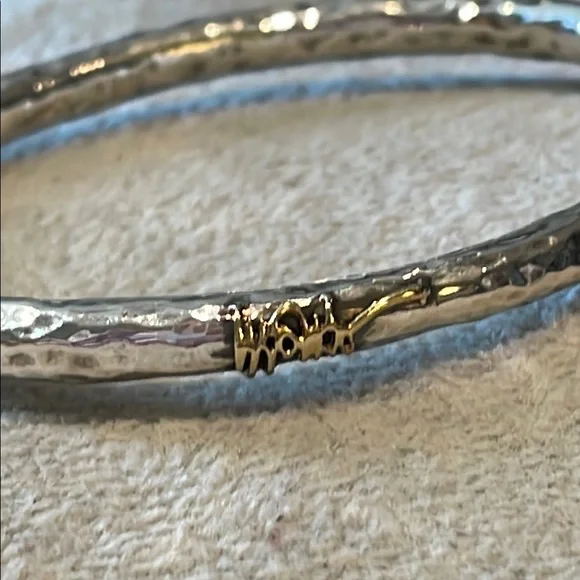 Ippolita Silver and Gold Textured Bracelet 925 Sterling Silver Bangle
